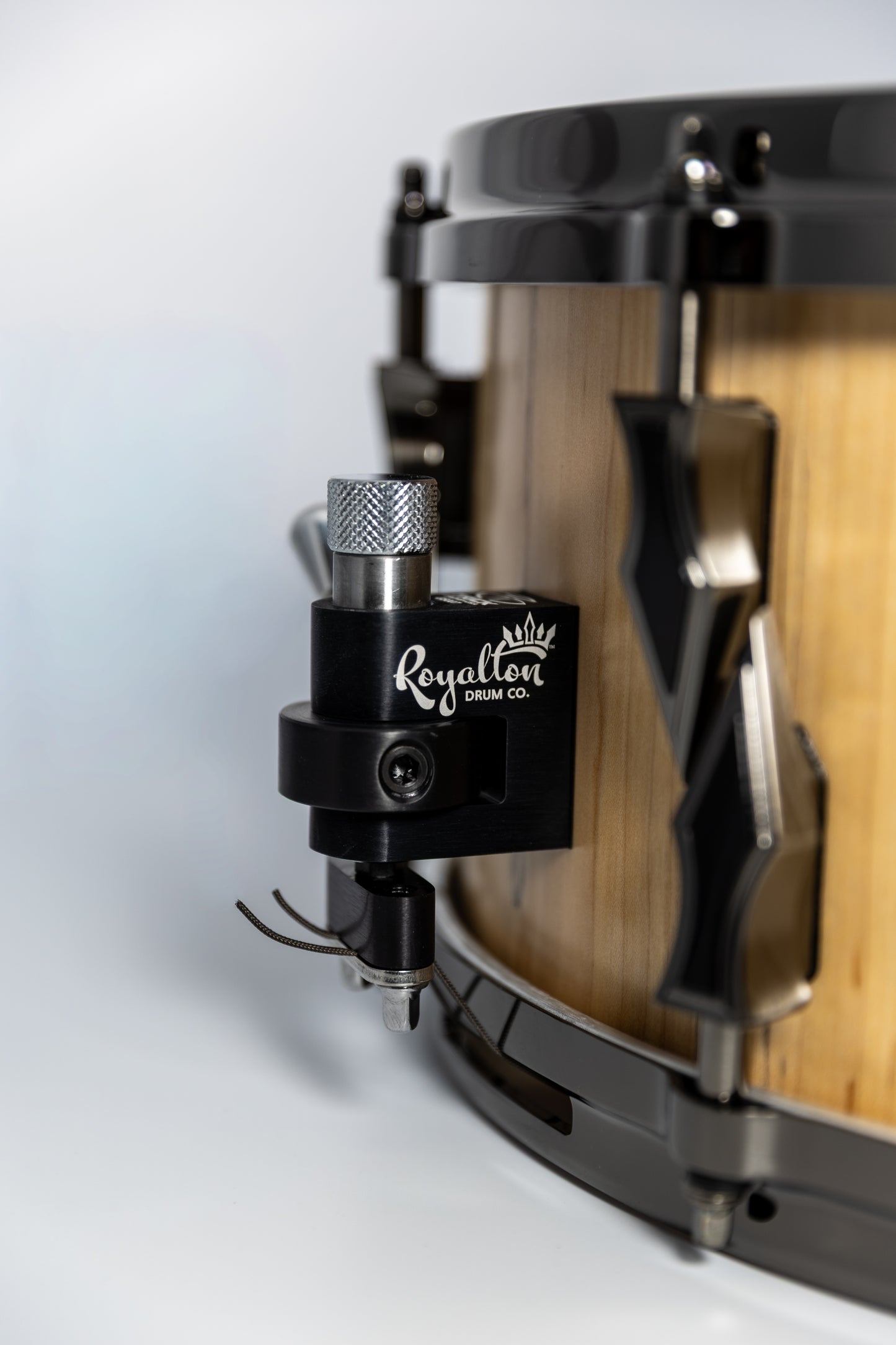 Spalted Maple 8 Lug Stave Snare Drum 6.5''x14'' Satin Finish with Custom Antique Brushed Black Nickel Lugs and Gaboon Ebony Inlays