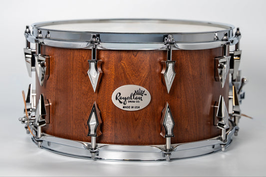 Mahogony 10 Lug Stave Snare Drum 8''x14'' Satin Finish with Chrome Lugs and Synthetic Pearl Inlays