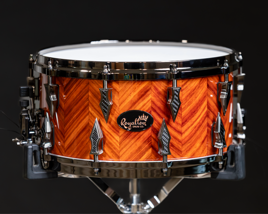 African Padauk Snare 7.5''x14'' High Gloss Finish with Antique Brushed Black Nickel Lugs and Carbon Fiber Inlays