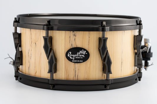 Spalted Maple 8 Lug Stave Snare Drum 6.5''x14'' Satin Finish with Custom Antique Brushed Black Nickel Lugs and Gaboon Ebony Inlays